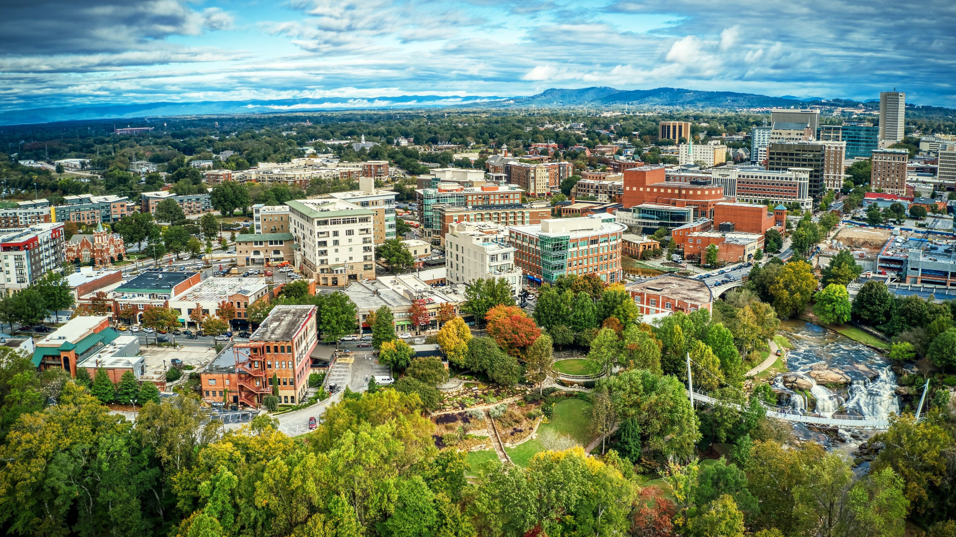 Downtown Greenville, South Carolina and Falls Park